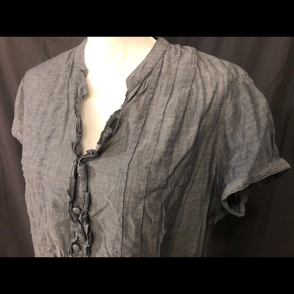 EUC Merona Ruffle Front Chambray Top